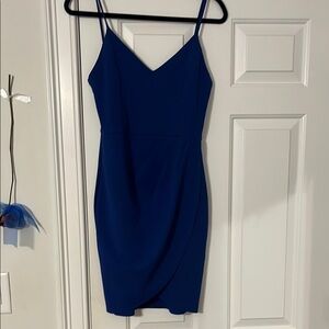 Lulu's Blue Asymmetrical Wrap Mini Dress